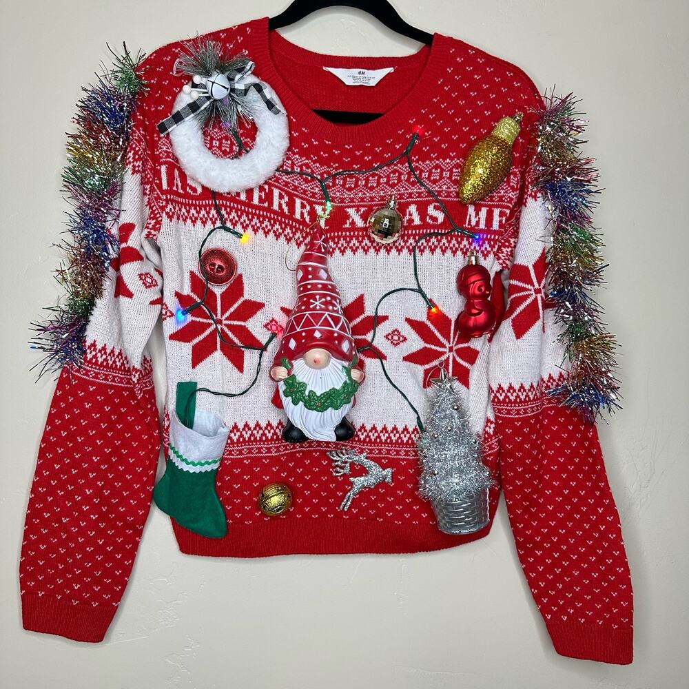 Ugly Christmas Sweater LIGHTS UP Tacky Tinsel Xmas Party Winner Kids Size XL